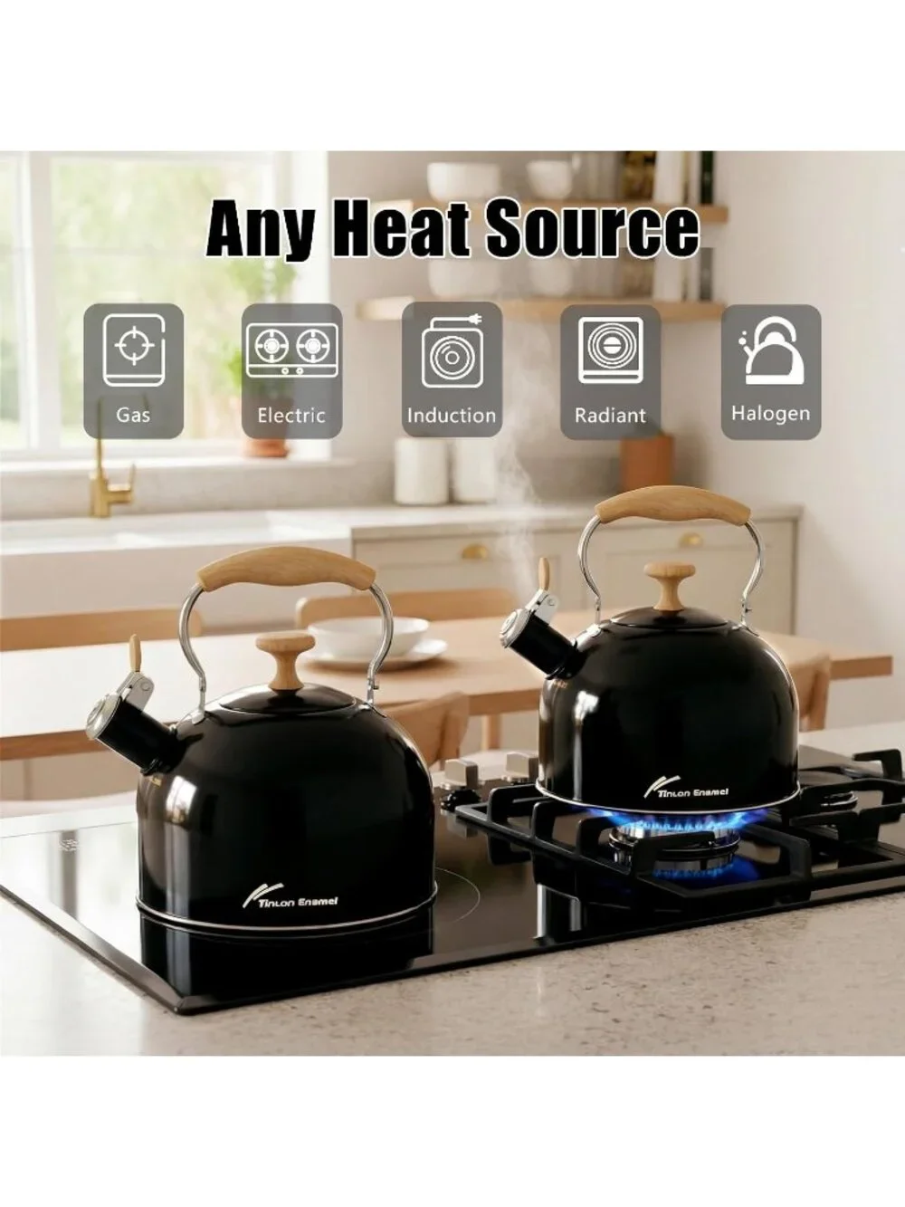 Black Stainless Steel Whistling Tea Kettle 2.4L Stovetop Induction Gas Handle